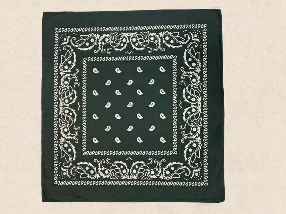 Cotton Dark Green Paisley Bandana 22" x 20" Unisex | New